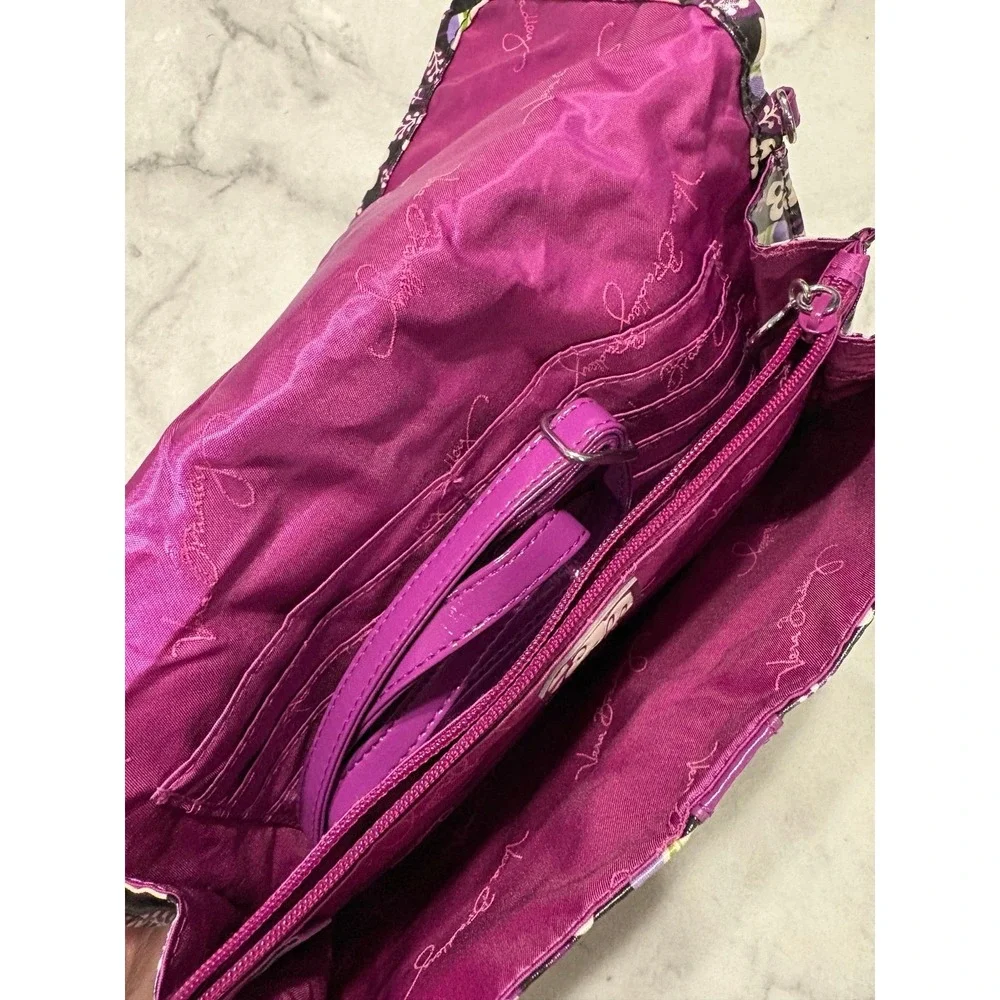 Vera Bradley Frill Concert Clutch/Crossbody/Wrist Bag PURPLE PLUM PETALS Pattern